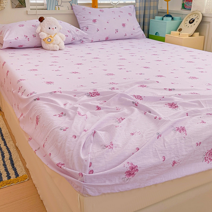 91家纺网 家纺一手货源 找家纺 维娜斯家纺 2025新款A类水洗棉双层纱床笠单件 夏日盛果