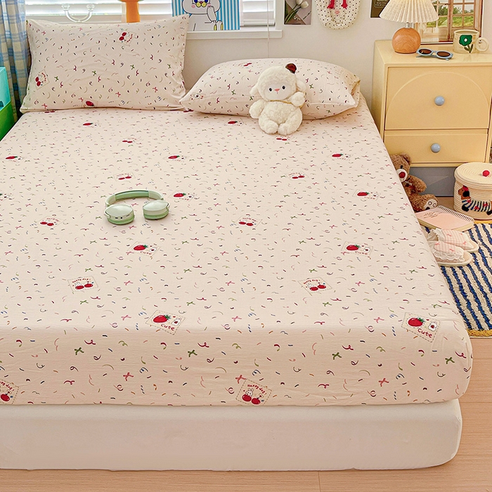 91家纺网 家纺一手货源 找家纺 维娜斯家纺 2025新款A类水洗棉双层纱床笠单件 森林派对