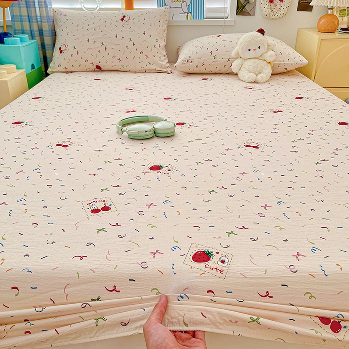 91家纺网 家纺一手货源 找家纺 维娜斯家纺 2025新款A类水洗棉双层纱床笠单件 森林派对