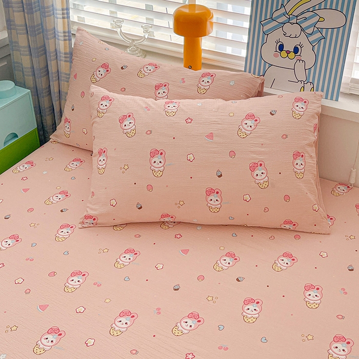 91家纺网 家纺一手货源 找家纺 维娜斯家纺 2025新款A类水洗棉双层纱床笠单件 小兔莉莉