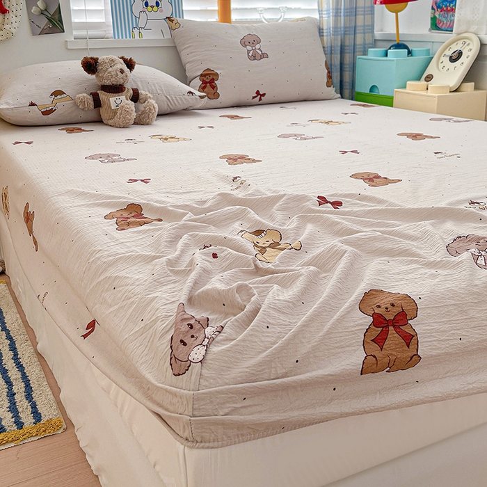 91家纺网 家纺一手货源 找家纺 维娜斯家纺 2025新款A类水洗棉双层纱床笠单件 甜心派对