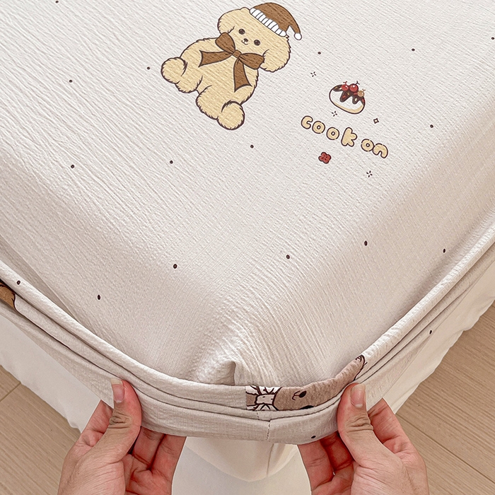 91家纺网 家纺一手货源 找家纺 维娜斯家纺 2025新款A类水洗棉双层纱床笠单件 甜心派对