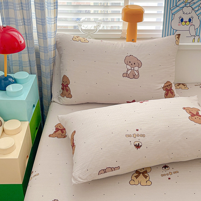 91家纺网 家纺一手货源 找家纺 维娜斯家纺 2025新款A类水洗棉双层纱床笠单件 甜心派对