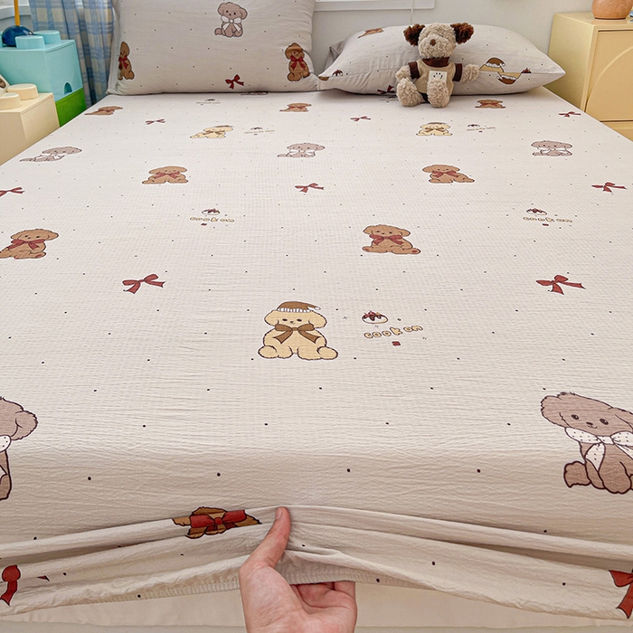 91家纺网 家纺一手货源 找家纺 维娜斯家纺 2025新款A类水洗棉双层纱床笠单件 甜心派对