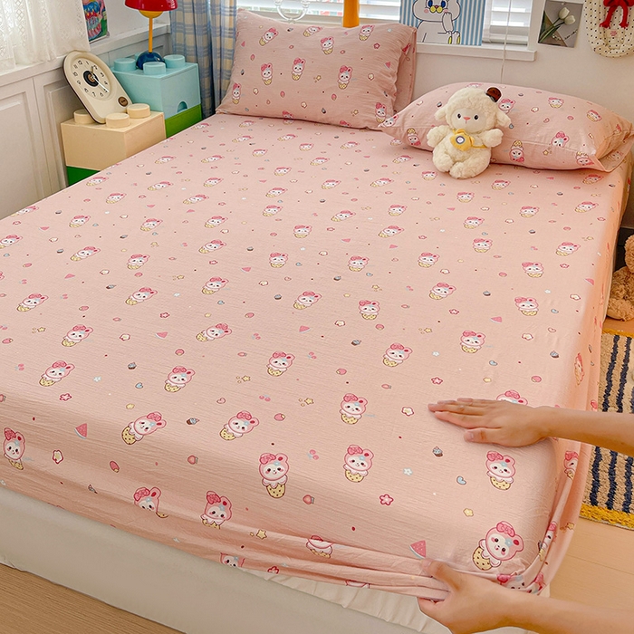 91家纺网 家纺一手货源 找家纺 维娜斯家纺 2025新款A类水洗棉双层纱床笠单件 小兔莉莉