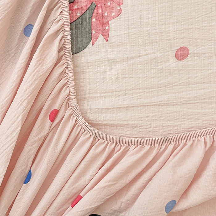 91家纺网 家纺一手货源 找家纺 维娜斯家纺 2025新款A类水洗棉双层纱床笠单件 可爱猫咪