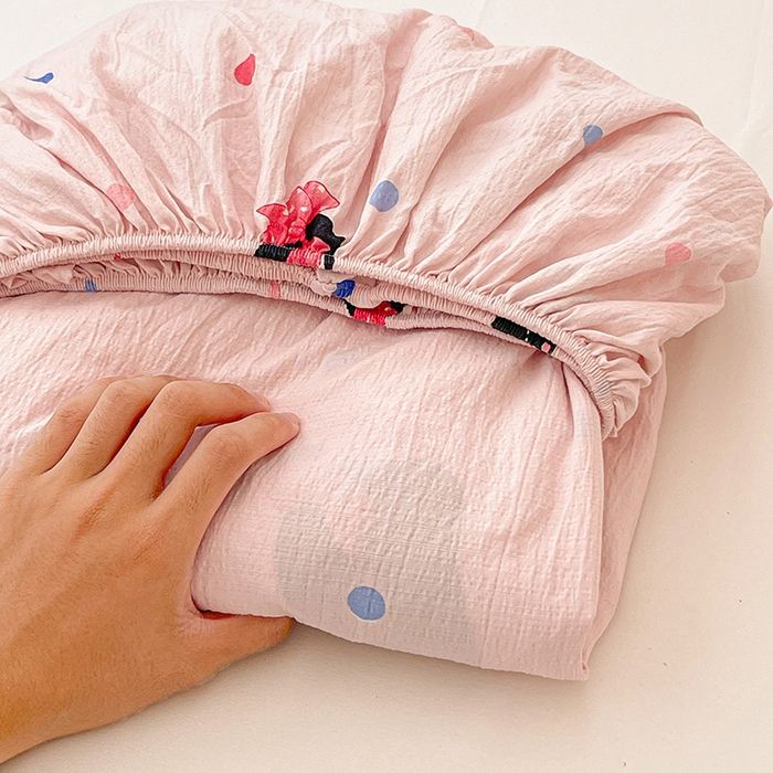 91家纺网 家纺一手货源 找家纺 维娜斯家纺 2025新款A类水洗棉双层纱床笠单件 可爱猫咪