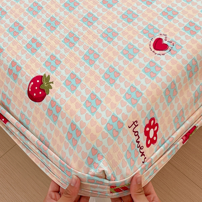 91家纺网 家纺一手货源 找家纺 维娜斯家纺 2025新款A类水洗棉双层纱床笠单件 奶油草莓