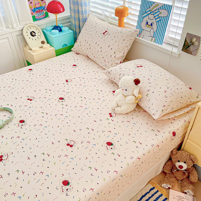 91家纺网 家纺一手货源 找家纺 维娜斯家纺 2025新款A类水洗棉双层纱床笠单件 森林派对