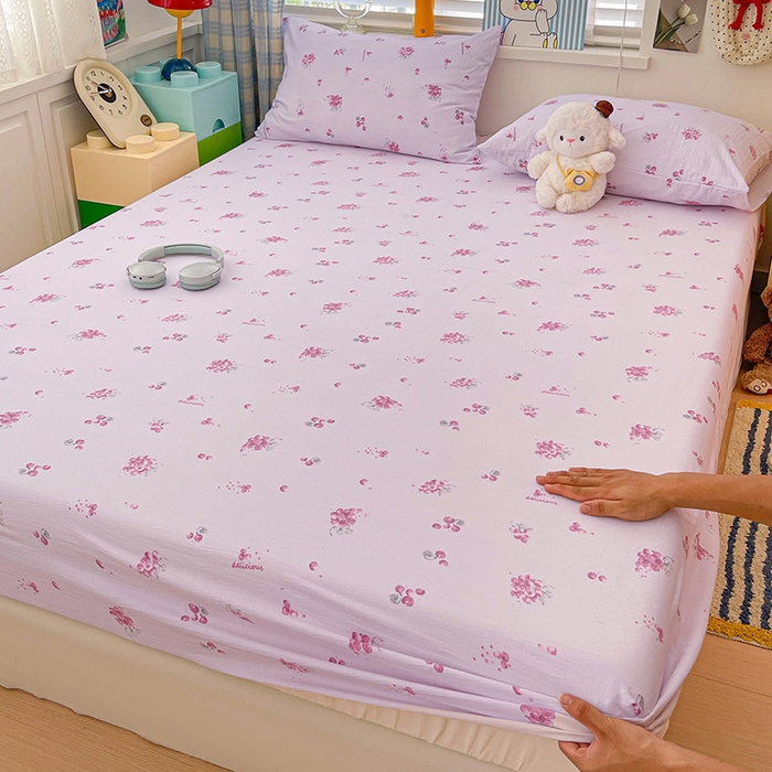 91家纺网 家纺一手货源 找家纺 维娜斯家纺 2025新款A类水洗棉双层纱床笠单件 夏日盛果