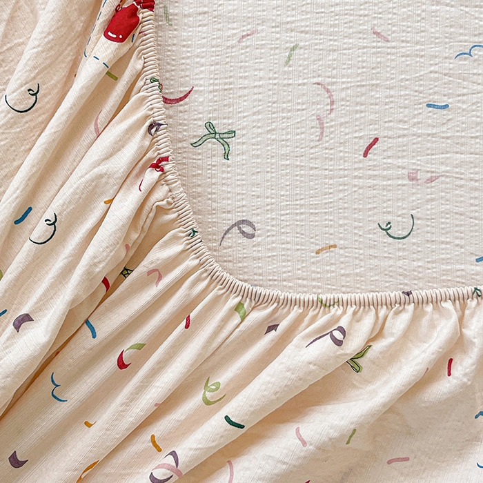 91家纺网 家纺一手货源 找家纺 维娜斯家纺 2025新款A类水洗棉双层纱床笠单件 森林派对