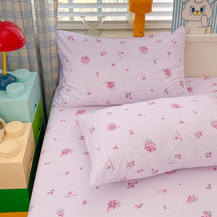 91家纺网 家纺一手货源 找家纺 维娜斯家纺 2025新款A类水洗棉双层纱床笠单件 夏日盛果