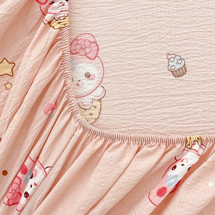 91家纺网 家纺一手货源 找家纺 维娜斯家纺 2025新款A类水洗棉双层纱床笠单件 小兔莉莉