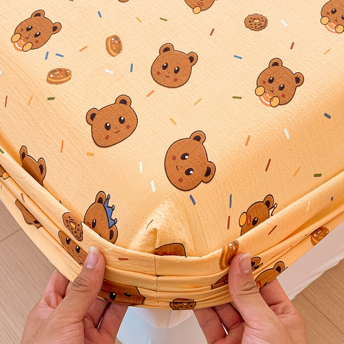 91家纺网 家纺一手货源 找家纺 维娜斯家纺 2025新款A类水洗棉双层纱床笠单件 小熊派对