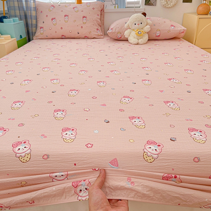 91家纺网 家纺一手货源 找家纺 维娜斯家纺 2025新款A类水洗棉双层纱床笠单件 小兔莉莉