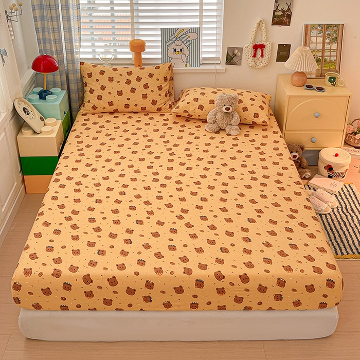 91家纺网 家纺一手货源 找家纺 维娜斯家纺 2025新款A类水洗棉双层纱床笠单件 小熊派对