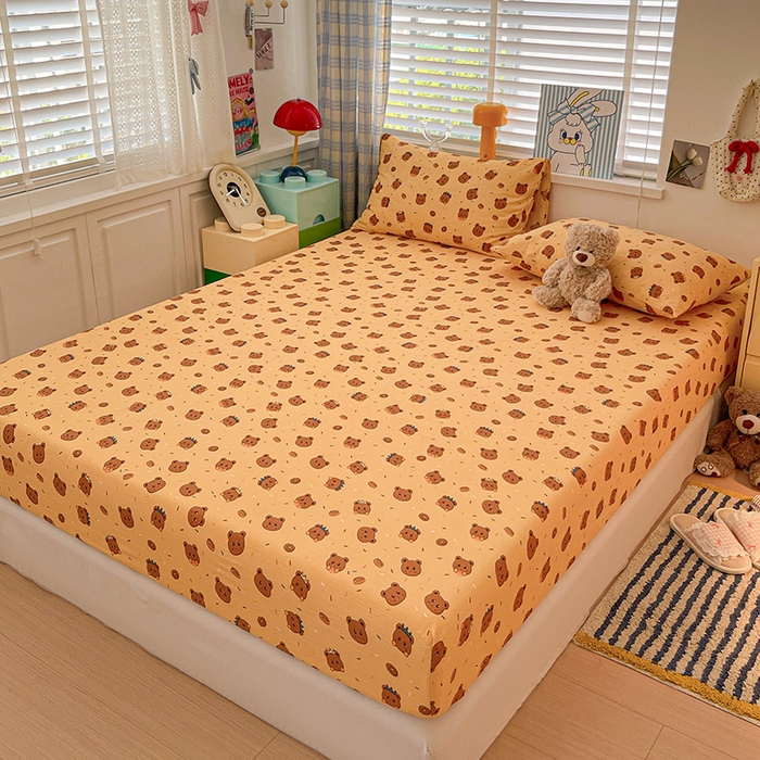 91家纺网 家纺一手货源 找家纺 维娜斯家纺 2025新款A类水洗棉双层纱床笠单件 小熊派对