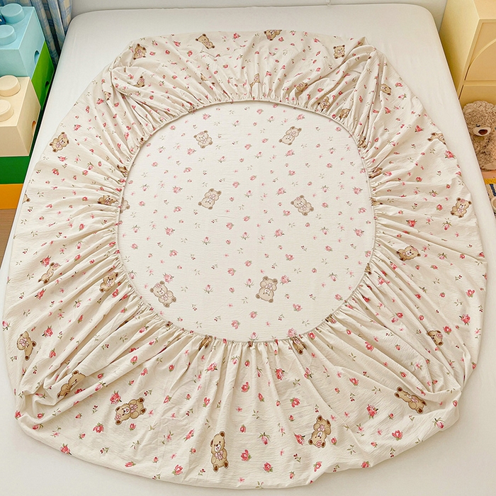 91家纺网 家纺一手货源 找家纺 维娜斯家纺 2025新款A类水洗棉双层纱床笠单件 小熊花园