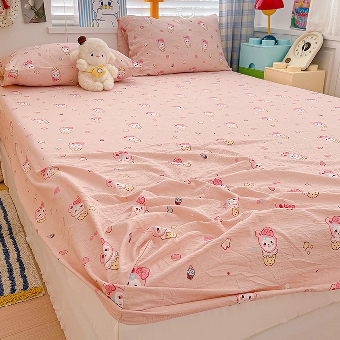 91家纺网 家纺一手货源 找家纺 维娜斯家纺 2025新款A类水洗棉双层纱床笠单件 小兔莉莉