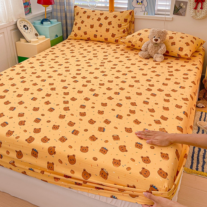 91家纺网 家纺一手货源 找家纺 维娜斯家纺 2025新款A类水洗棉双层纱床笠单件 小熊派对