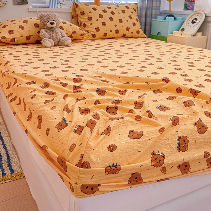 91家纺网 家纺一手货源 找家纺 维娜斯家纺 2025新款A类水洗棉双层纱床笠单件 小熊派对