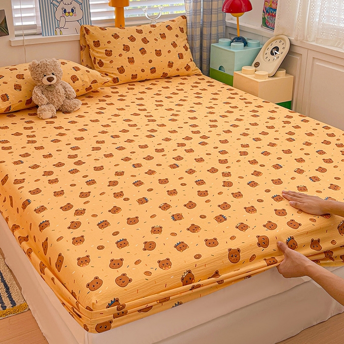 91家纺网 家纺一手货源 找家纺 维娜斯家纺 2025新款A类水洗棉双层纱床笠单件 小熊派对