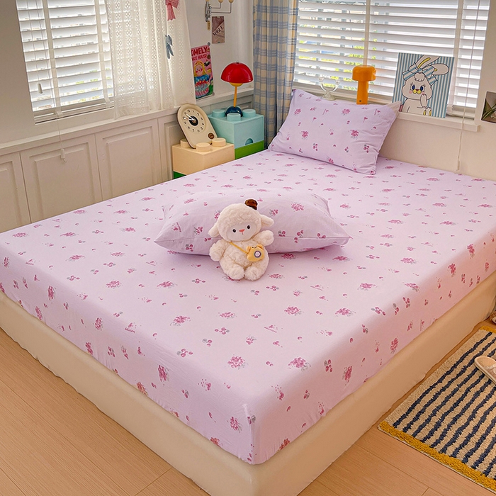 91家纺网 家纺一手货源 找家纺 维娜斯家纺 2025新款A类水洗棉双层纱床笠单件 夏日盛果