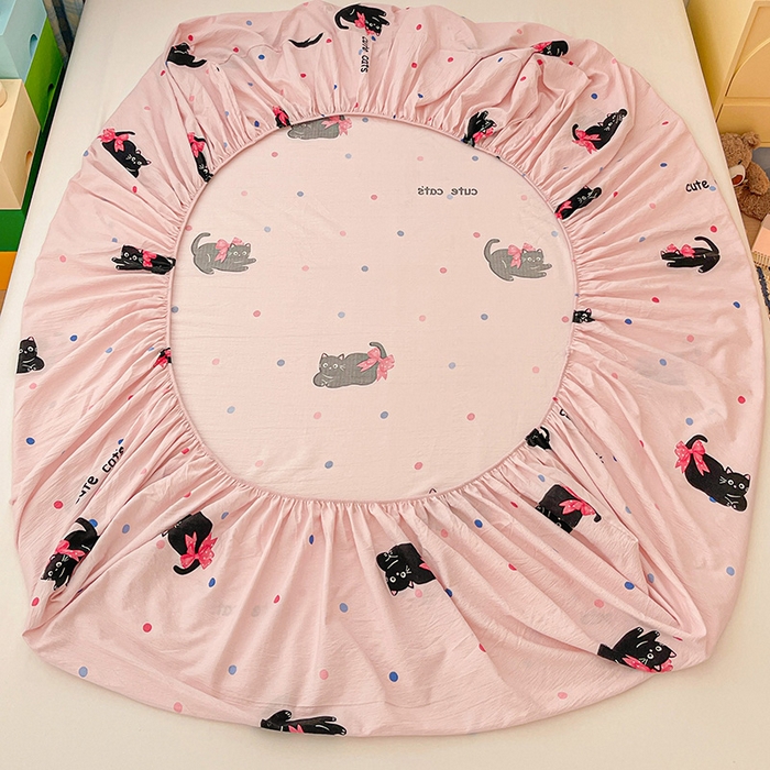 91家纺网 家纺一手货源 找家纺 维娜斯家纺 2025新款A类水洗棉双层纱床笠单件 可爱猫咪