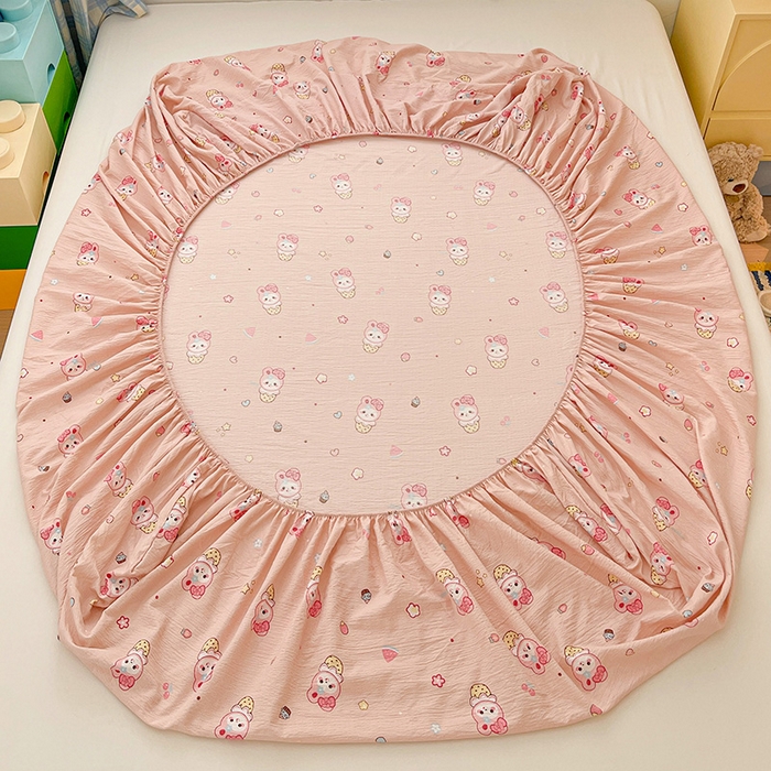 91家纺网 家纺一手货源 找家纺 维娜斯家纺 2025新款A类水洗棉双层纱床笠单件 小兔莉莉