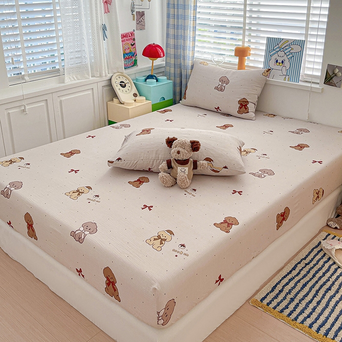 91家纺网 家纺一手货源 找家纺 维娜斯家纺 2025新款A类水洗棉双层纱床笠单件 甜心派对