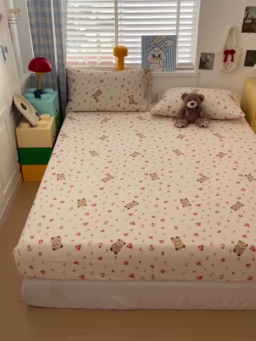 91家纺网 家纺一手货源 找家纺 维娜斯家纺 2025新款A类水洗棉双层纱床笠单件 小熊花园