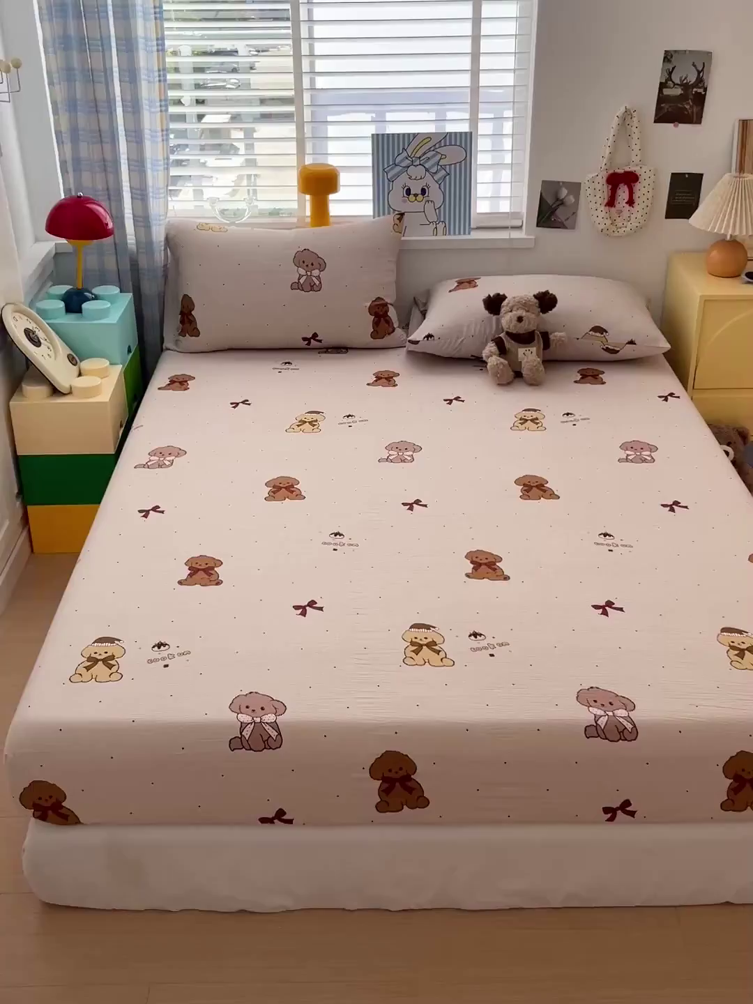 91家纺网 家纺一手货源 找家纺 维娜斯家纺 2025新款A类水洗棉双层纱床笠单件 甜心派对