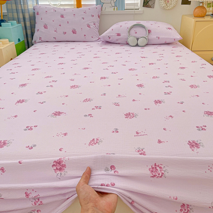 91家纺网 家纺一手货源 找家纺 维娜斯家纺 2025新款A类水洗棉双层纱床单单件 夏日盛果