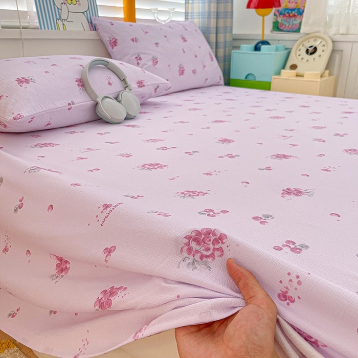 91家纺网 家纺一手货源 找家纺 维娜斯家纺 2025新款A类水洗棉双层纱床单单件 夏日盛果