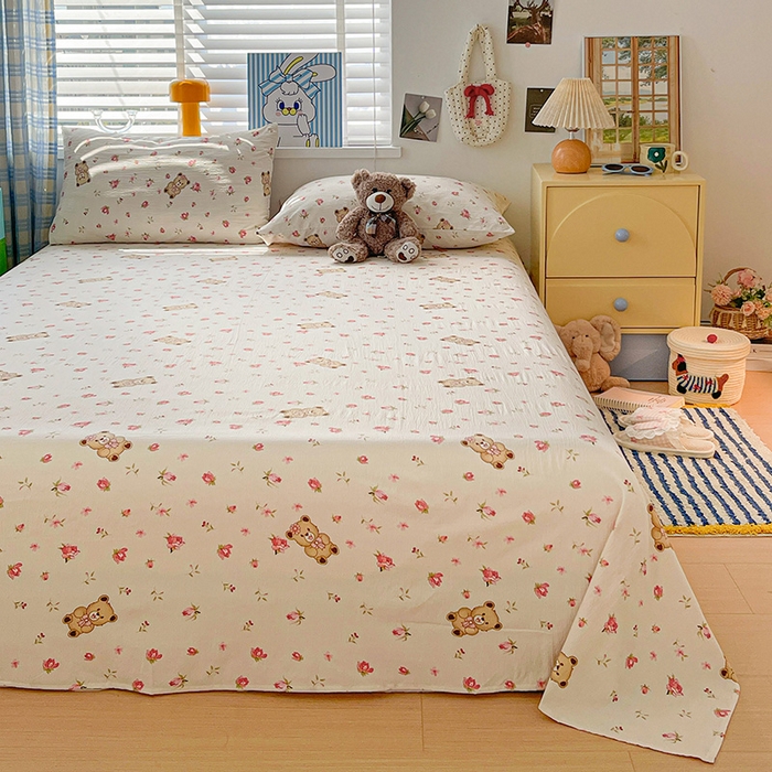 91家纺网 家纺一手货源 找家纺 维娜斯家纺 2025新款A类水洗棉双层纱床单单件 小熊花园