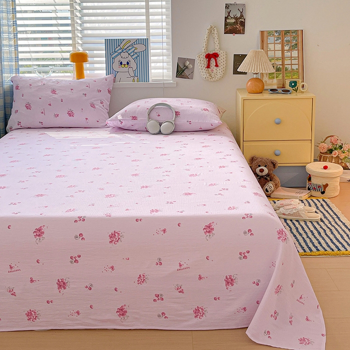 91家纺网 家纺一手货源 找家纺 维娜斯家纺 2025新款A类水洗棉双层纱床单单件 夏日盛果