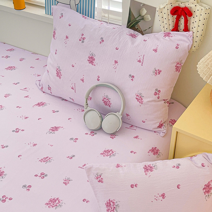 91家纺网 家纺一手货源 找家纺 维娜斯家纺 2025新款A类水洗棉双层纱床单单件 夏日盛果