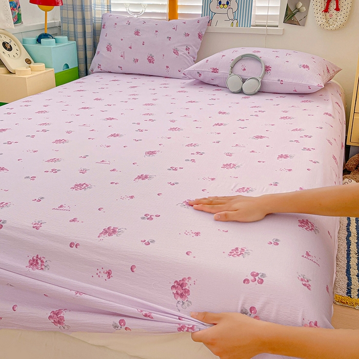 91家纺网 家纺一手货源 找家纺 维娜斯家纺 2025新款A类水洗棉双层纱床单单件 夏日盛果