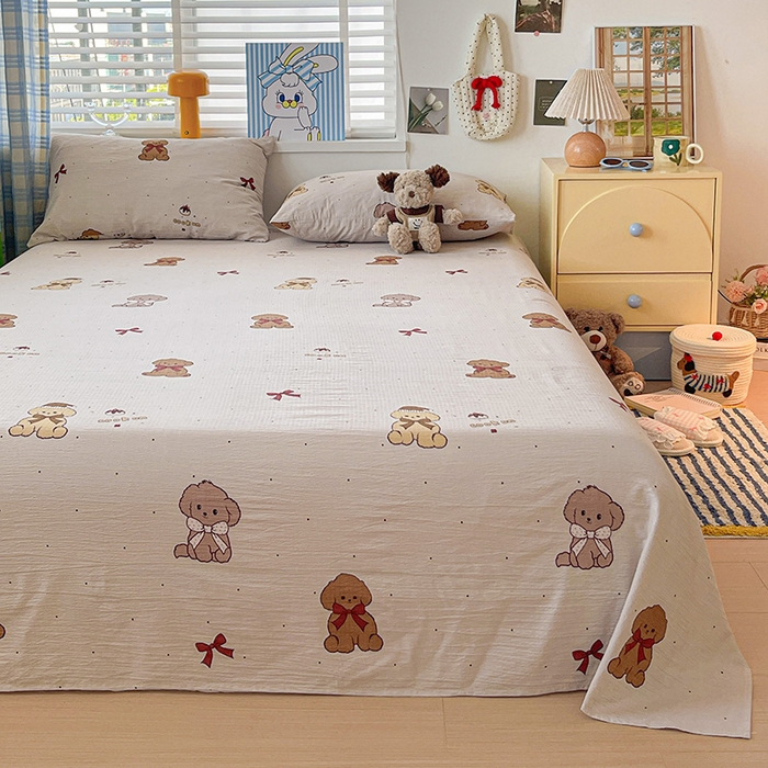 91家纺网 家纺一手货源 找家纺 维娜斯家纺 2025新款A类水洗棉双层纱床单单件 甜心派对