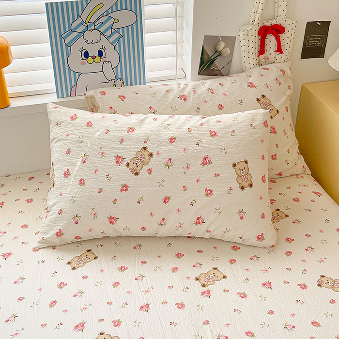 91家纺网 家纺一手货源 找家纺 维娜斯家纺 2025新款A类水洗棉双层纱床单单件 小熊花园