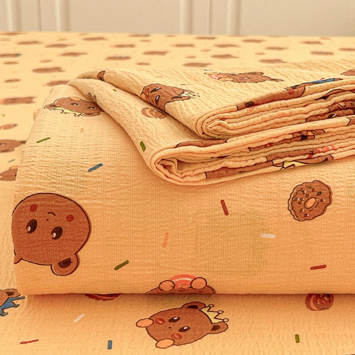 91家纺网 家纺一手货源 找家纺 维娜斯家纺 2025新款A类水洗棉双层纱床单单件 小熊梦梦