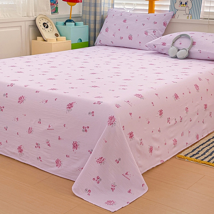 91家纺网 家纺一手货源 找家纺 维娜斯家纺 2025新款A类水洗棉双层纱床单单件 夏日盛果