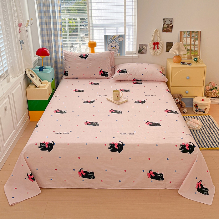 维娜斯家纺 2025新款A类水洗棉双层纱床单单件 可爱猫咪