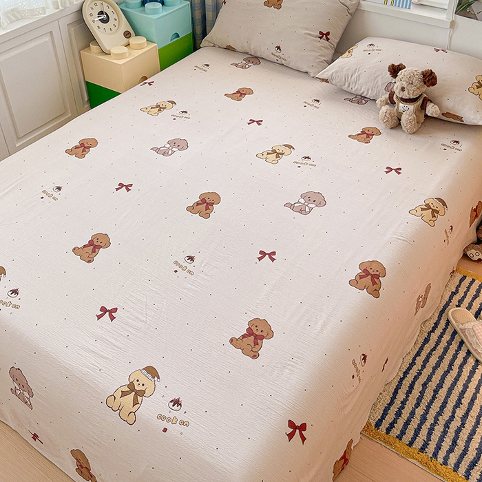 91家纺网 家纺一手货源 找家纺 维娜斯家纺 2025新款A类水洗棉双层纱床单单件 甜心派对