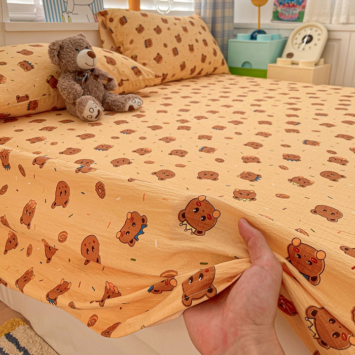 91家纺网 家纺一手货源 找家纺 维娜斯家纺 2025新款A类水洗棉双层纱床单单件 小熊梦梦