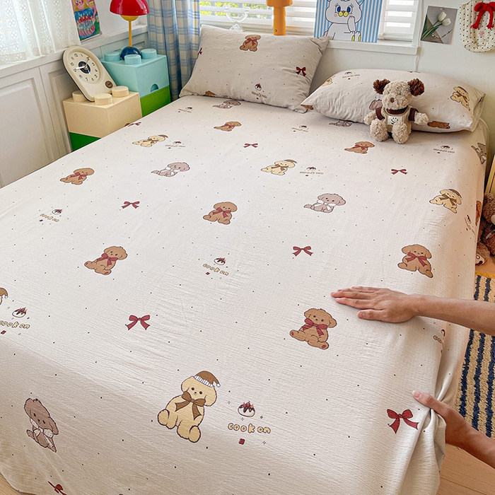 91家纺网 家纺一手货源 找家纺 维娜斯家纺 2025新款A类水洗棉双层纱床单单件 甜心派对