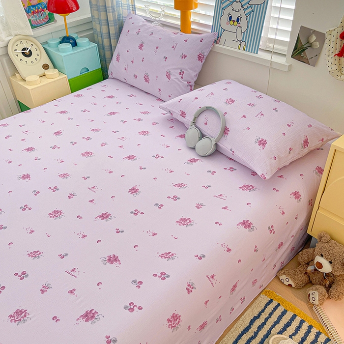 91家纺网 家纺一手货源 找家纺 维娜斯家纺 2025新款A类水洗棉双层纱床单单件 夏日盛果