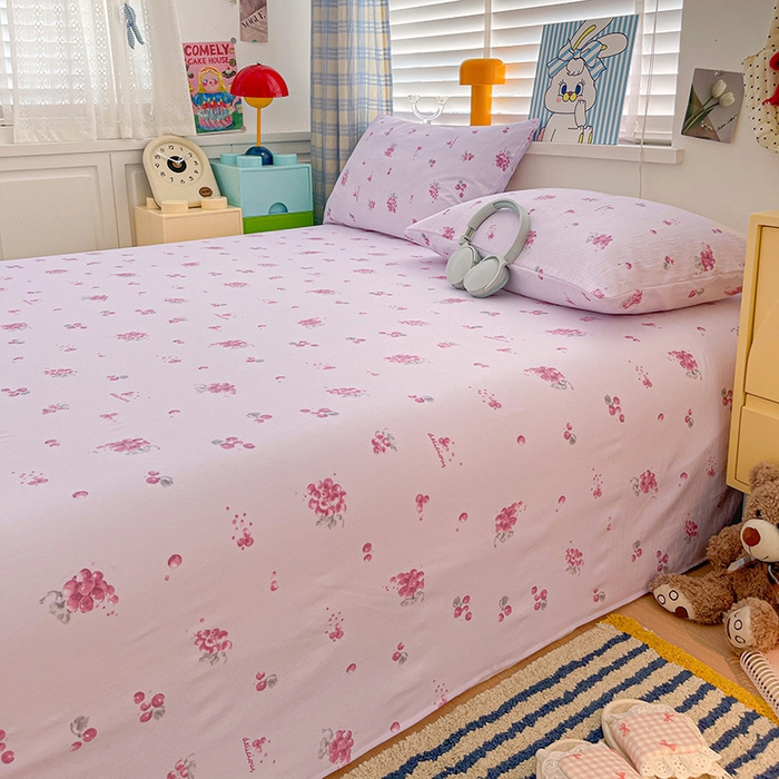 91家纺网 家纺一手货源 找家纺 维娜斯家纺 2025新款A类水洗棉双层纱床单单件 夏日盛果