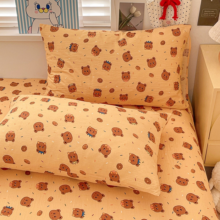 91家纺网 家纺一手货源 找家纺 维娜斯家纺 2025新款A类水洗棉双层纱床单单件 小熊梦梦