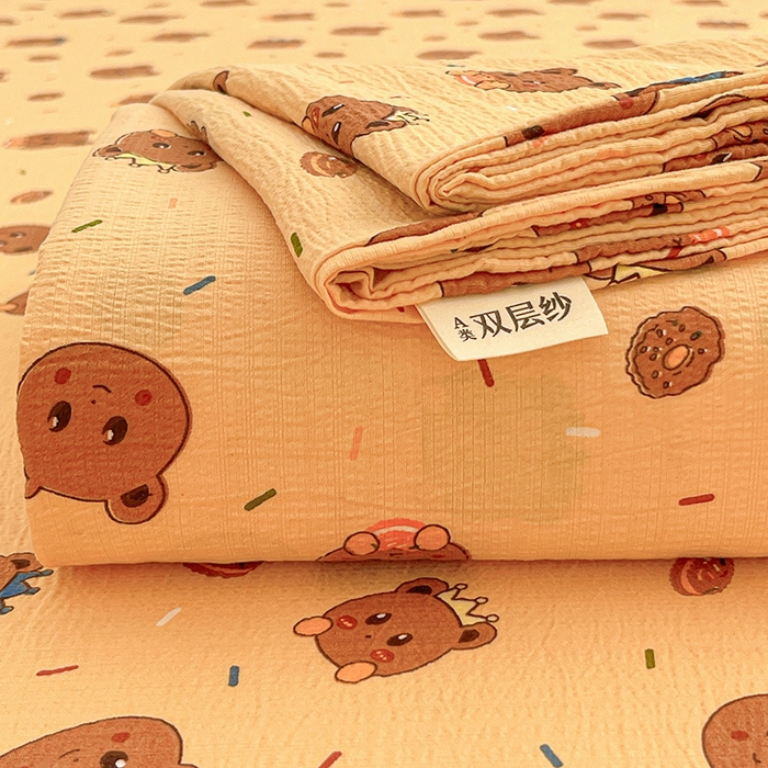 91家纺网 家纺一手货源 找家纺 维娜斯家纺 2025新款A类水洗棉双层纱床单单件 小熊梦梦